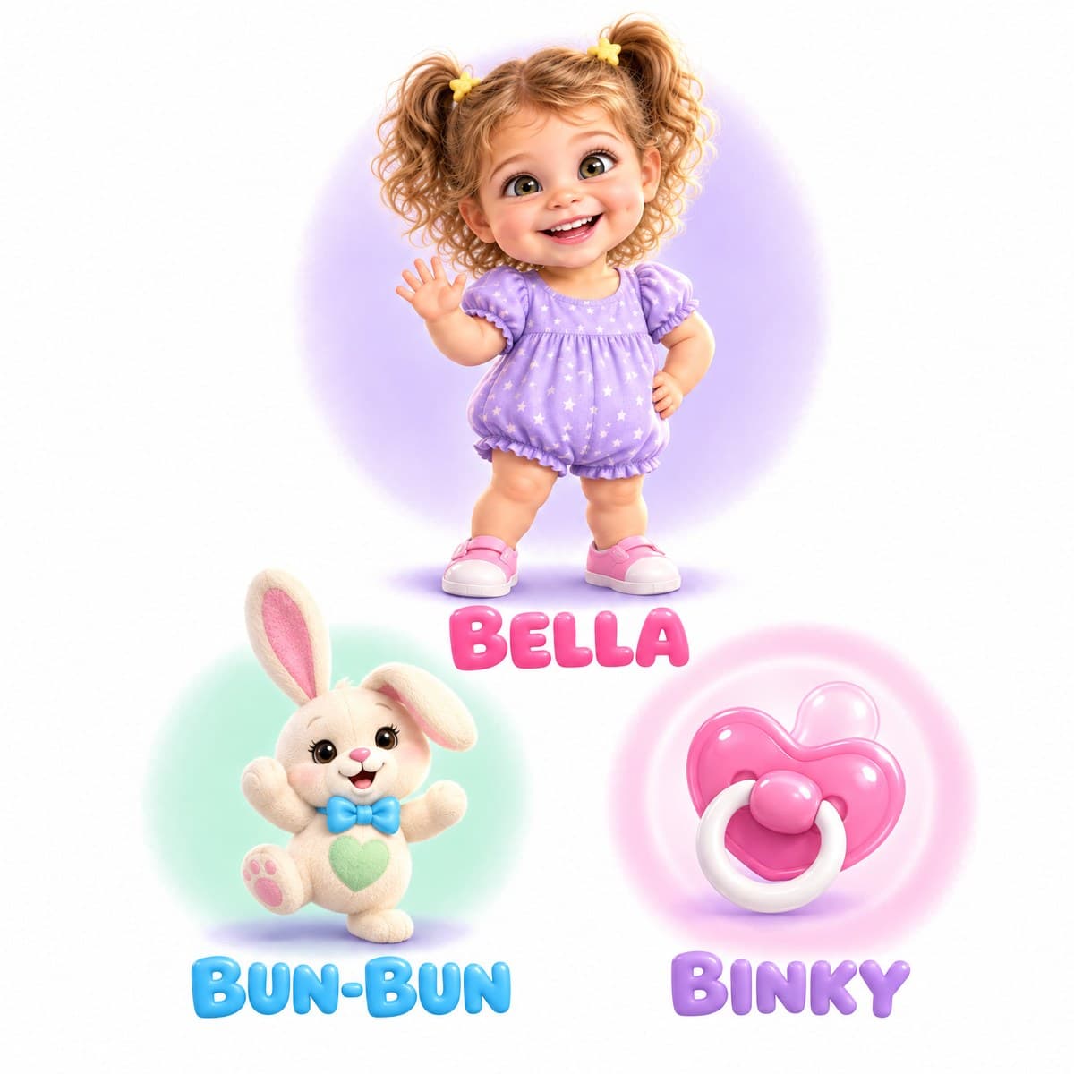 The cast of Your Child Says Bye-Bye, Binky!: Bella, Bun-Bun