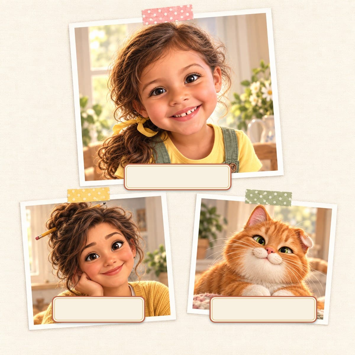 The cast of Your Child and the Everything Basket: Ivy, Mom, Marmalade