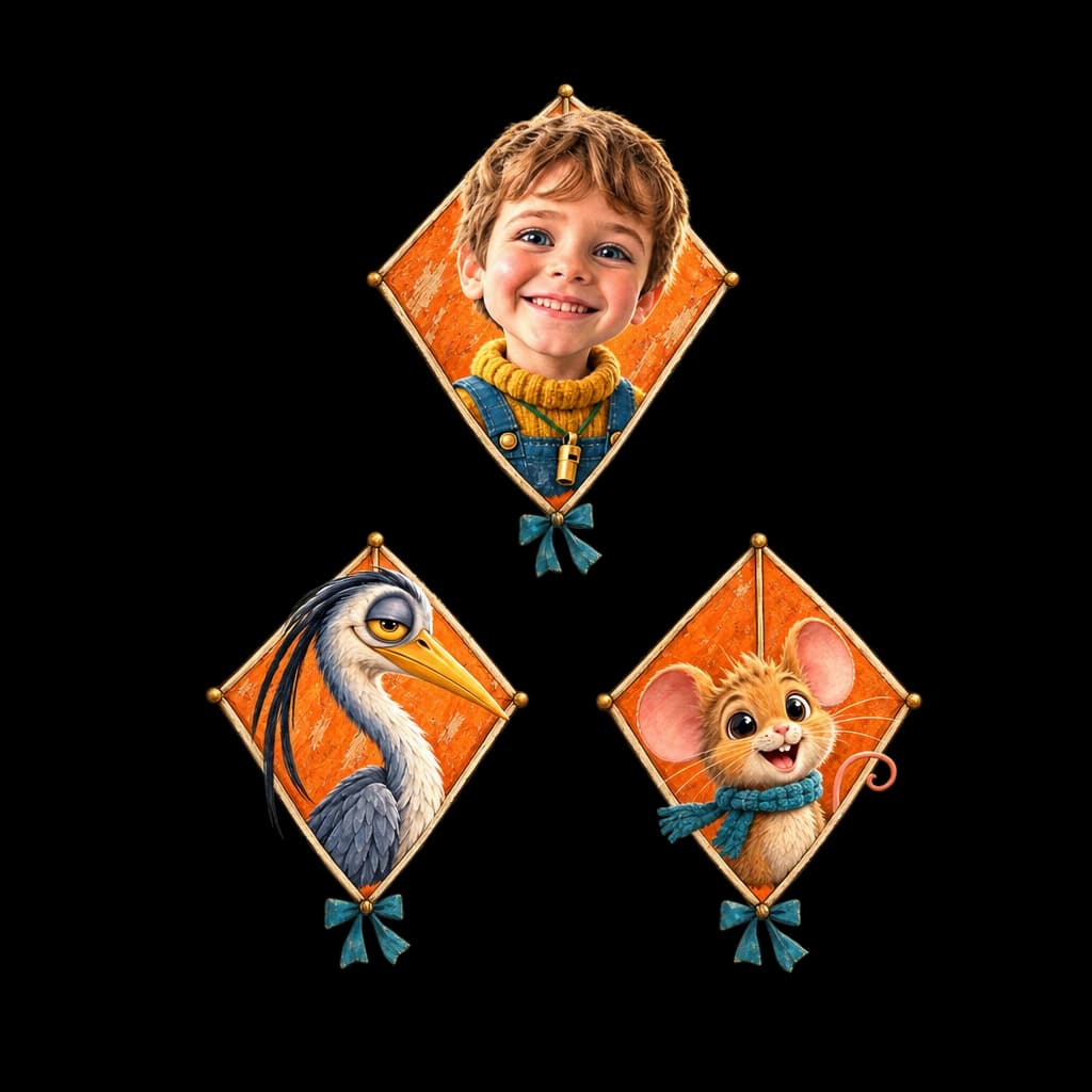 The cast of Your Child and the Great Kite: James, Marlow, Pip