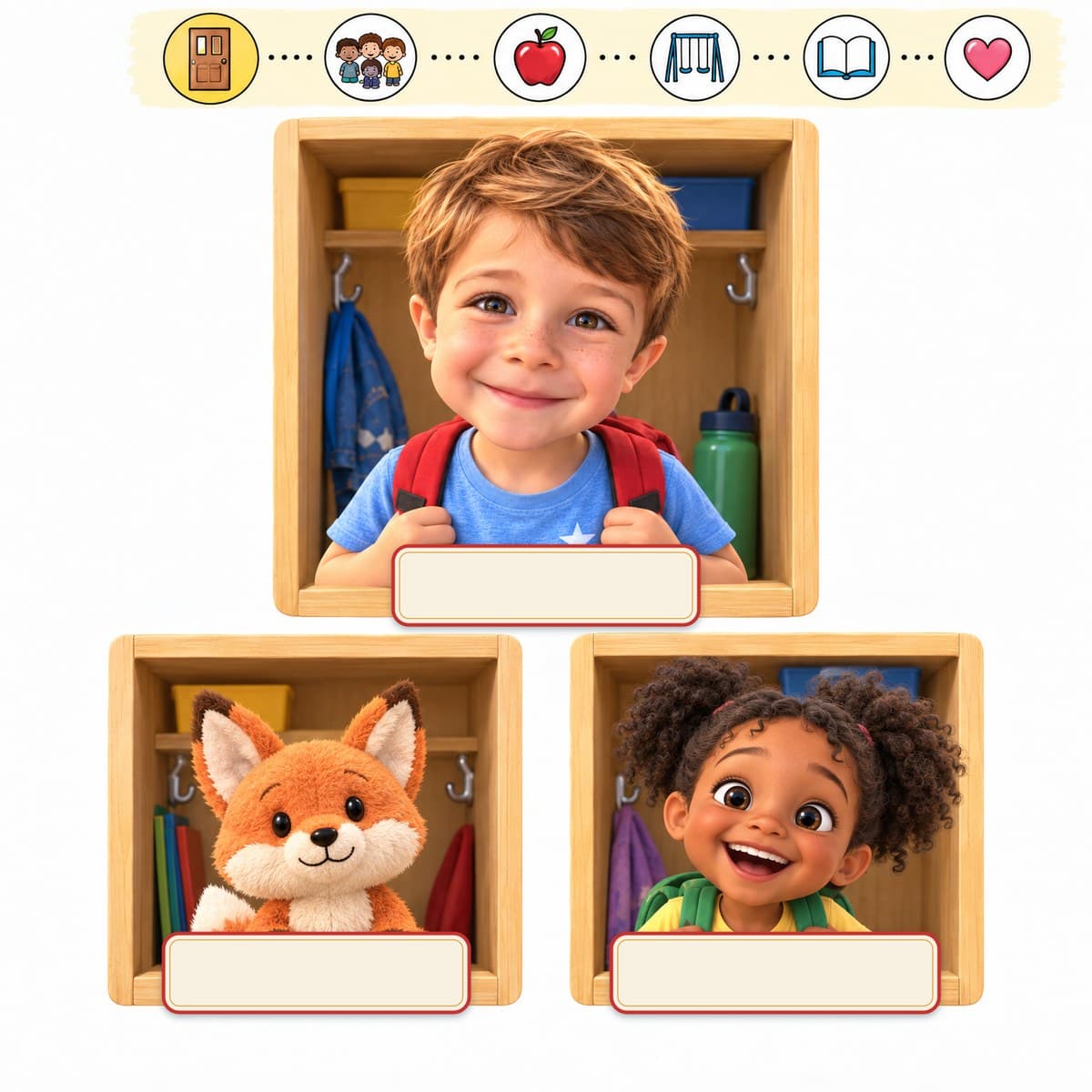 The cast of Your Child and the Heavy Backpack: Leo, Fig, Sam