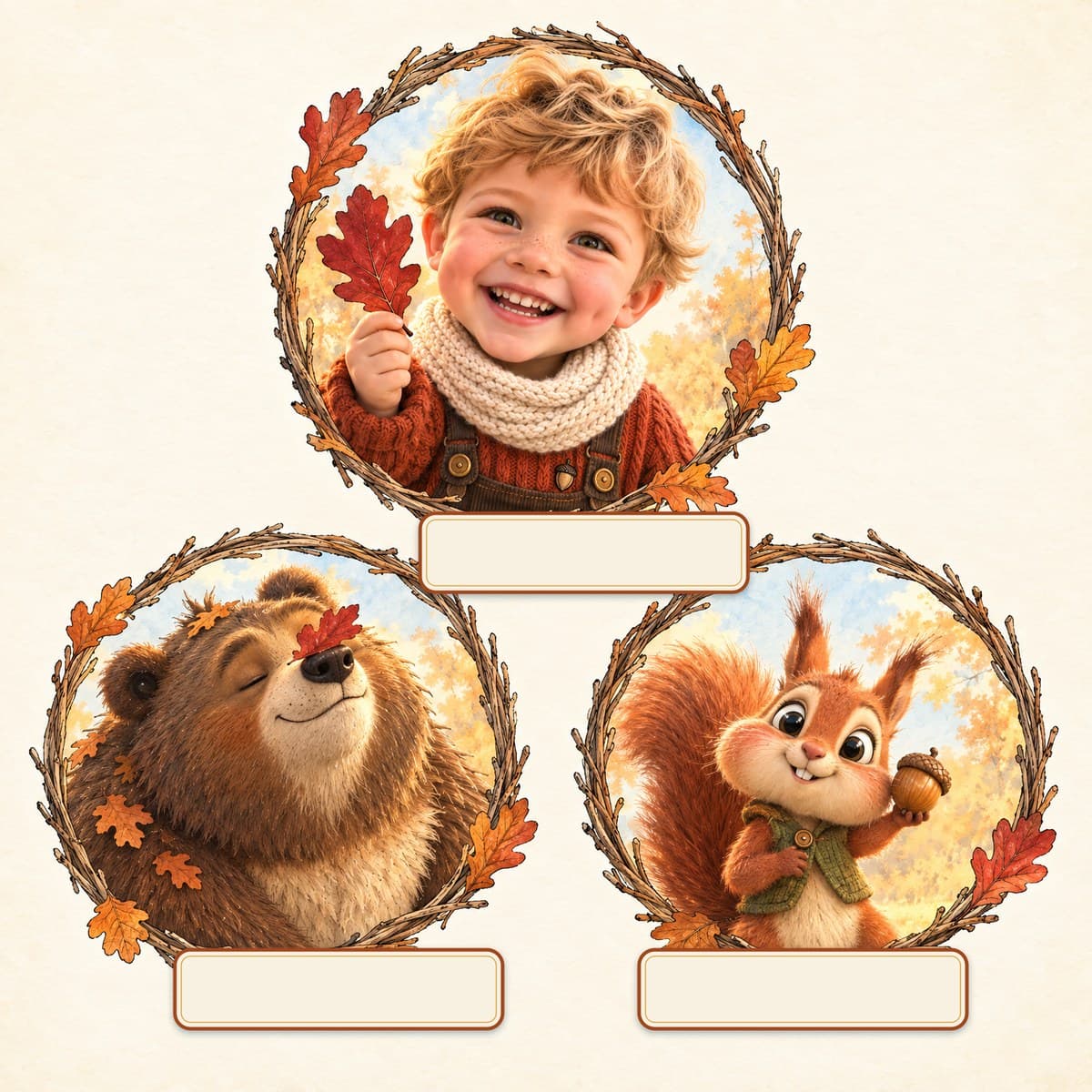 The cast of Your Child and the Bear Who Waited: Lucas, Bear, Nutmeg