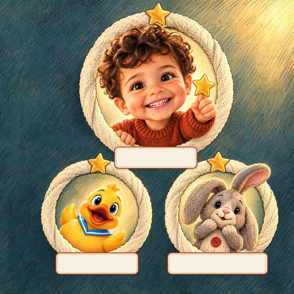 The cast of Your Child and the Big-Kid Potty: Mateo, Quackers, Mr. Socks