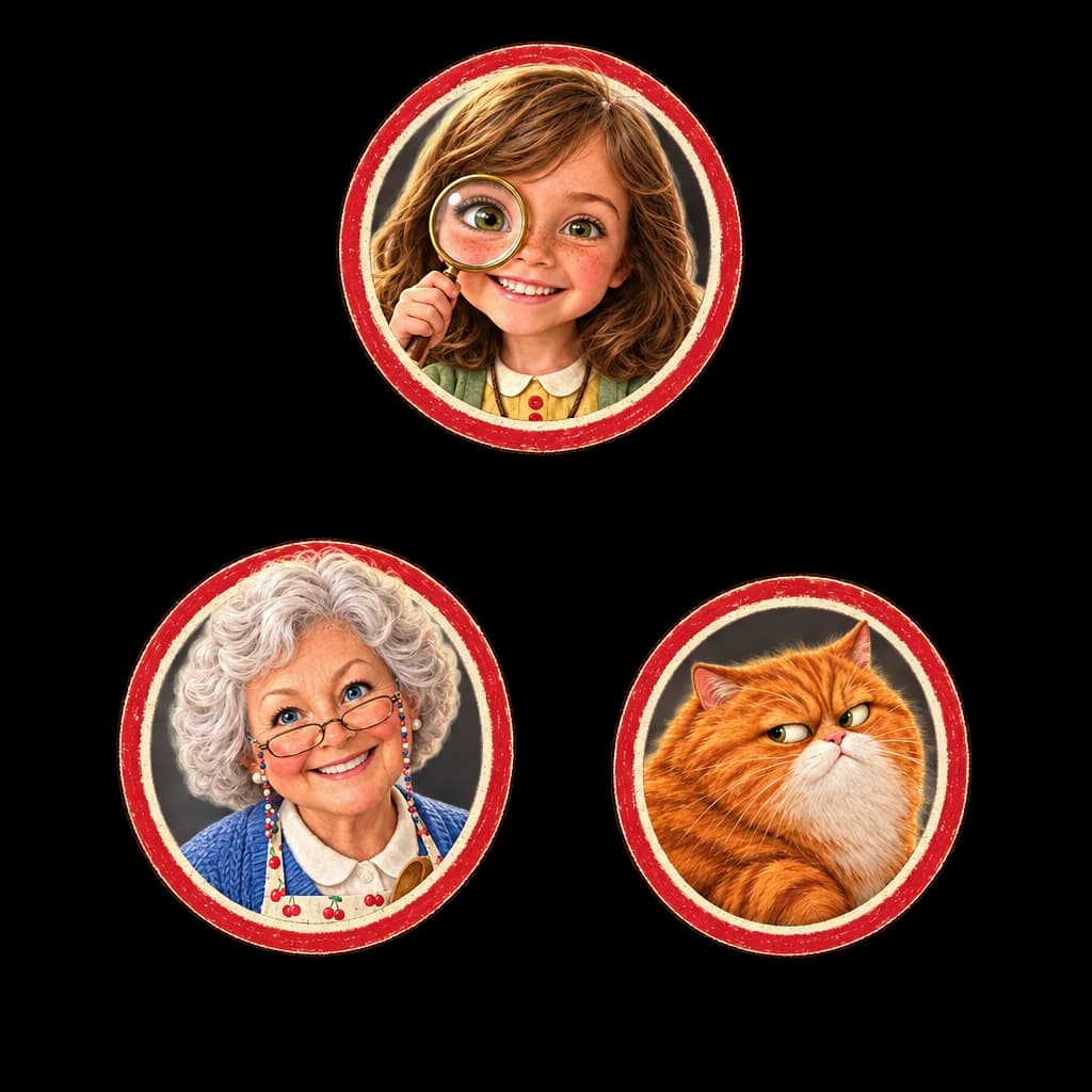 The cast of Your Child and Grandma's Missing Recipe: Nora, Grandma, Pudding