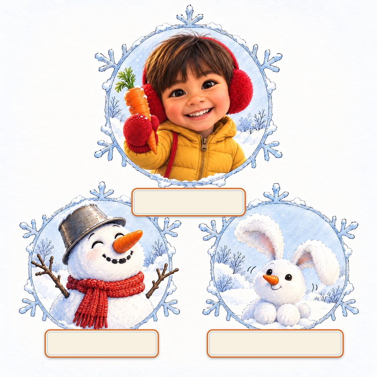 The cast of Your Child and the Carrot Nose Day: Owen, Flurry, Button