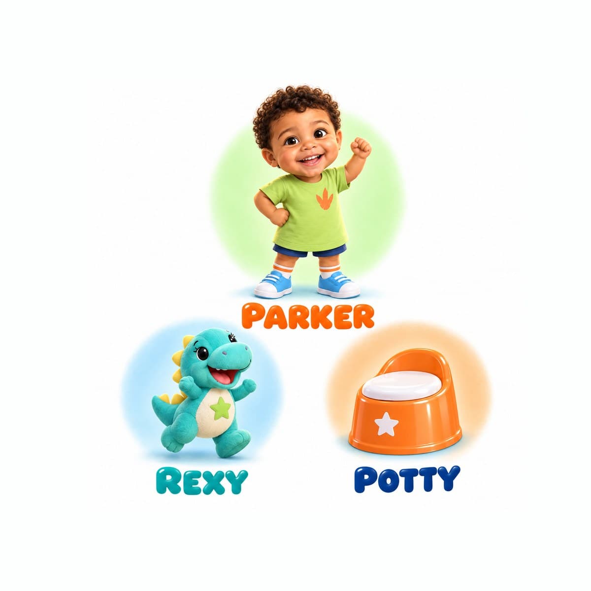 The cast of Your Child and the Big Box Surprise: Parker, Rexy