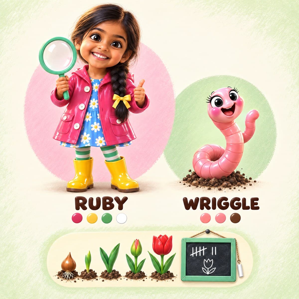 The cast of Your Child and the Not-Yet Garden: Ruby, Wriggle
