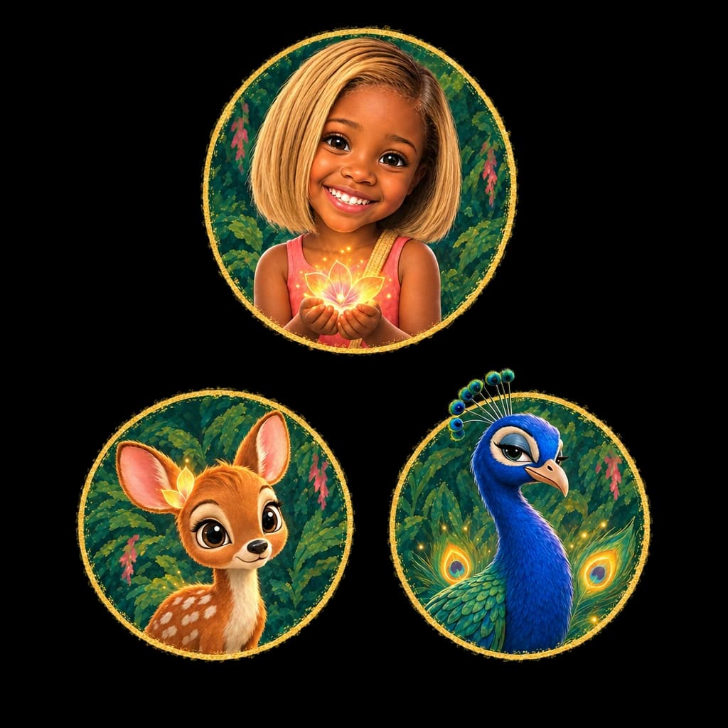 The cast of Your Child and the Glowing Flower: Sofia, Mika, Zahir