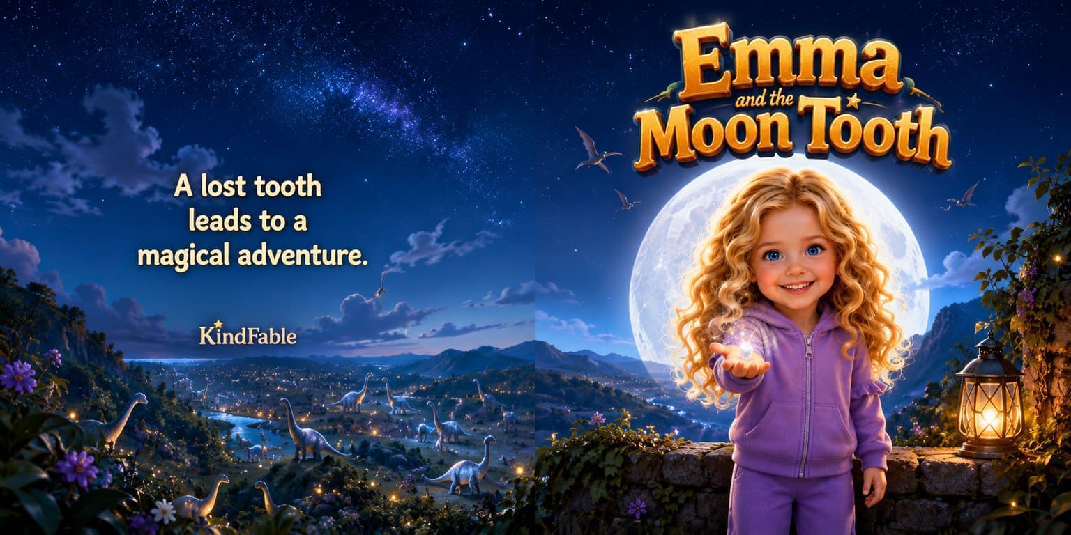 Cover of “Emma and the Moon Tooth”, a personalized storybook by KindFable