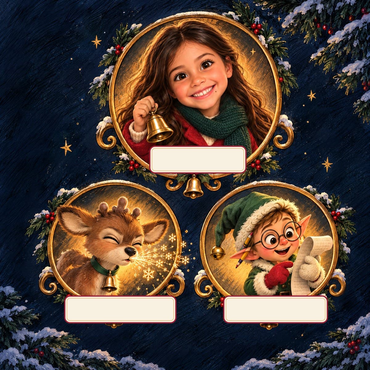 The cast of Your Child and the Night Santa Needed Help: Ava, Clover, Tinsel