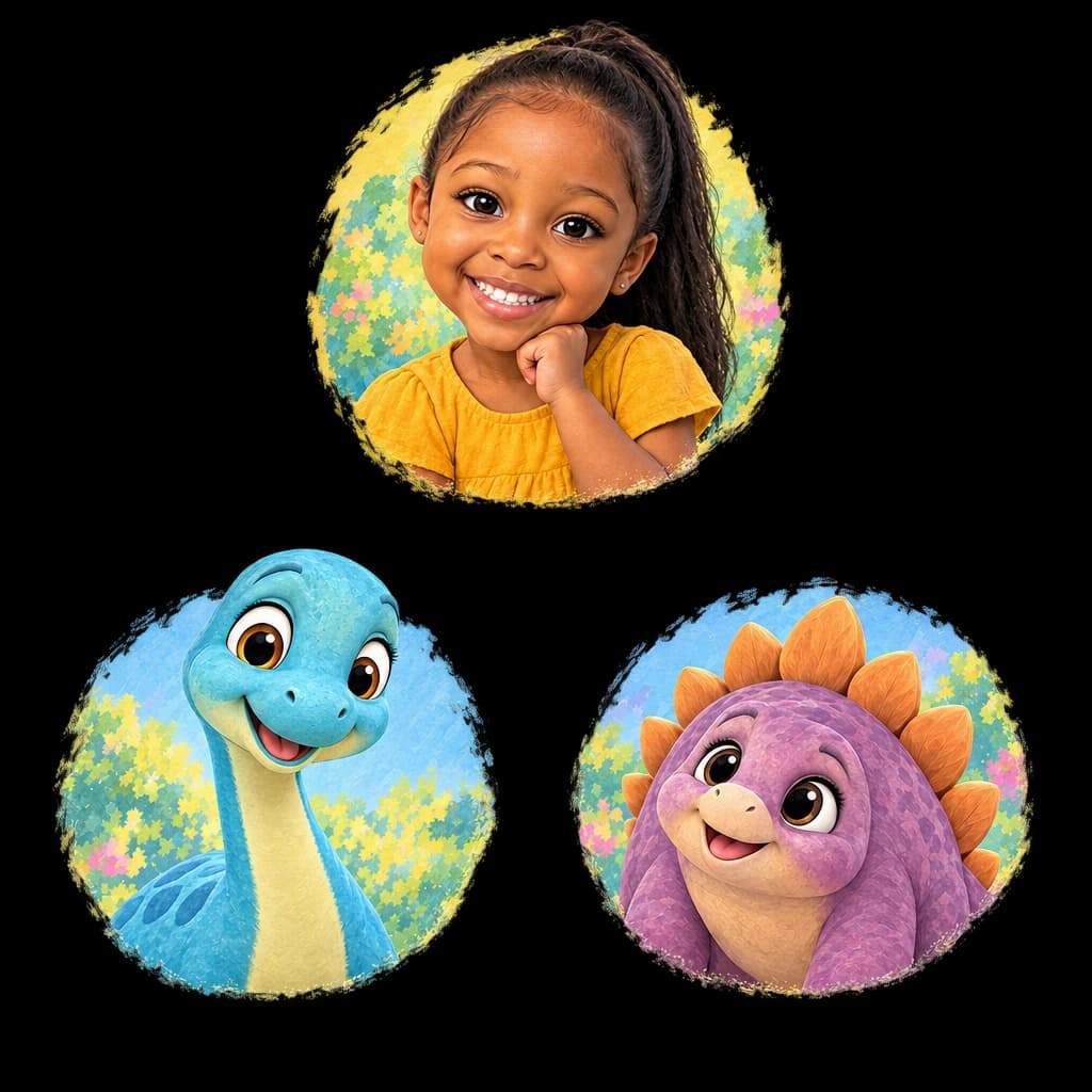 The cast of Your Child and the Rain-or-Shine Birthday Parade: Ava, Lumi, Tumble