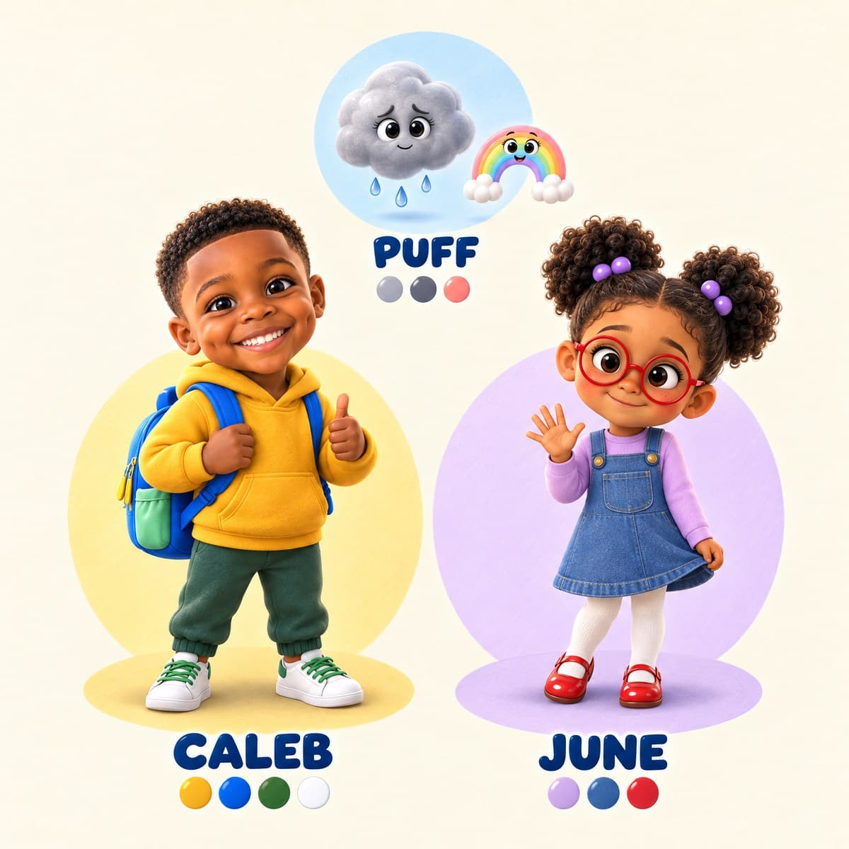 The cast of Your Child's Cloud Comes to School!: Caleb, June, Puff