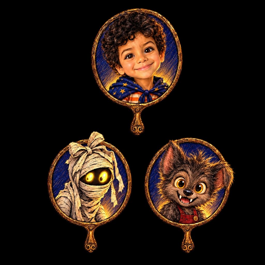 The cast of Your Child and the Midnight Apple: Ethan, Bandage, Howl