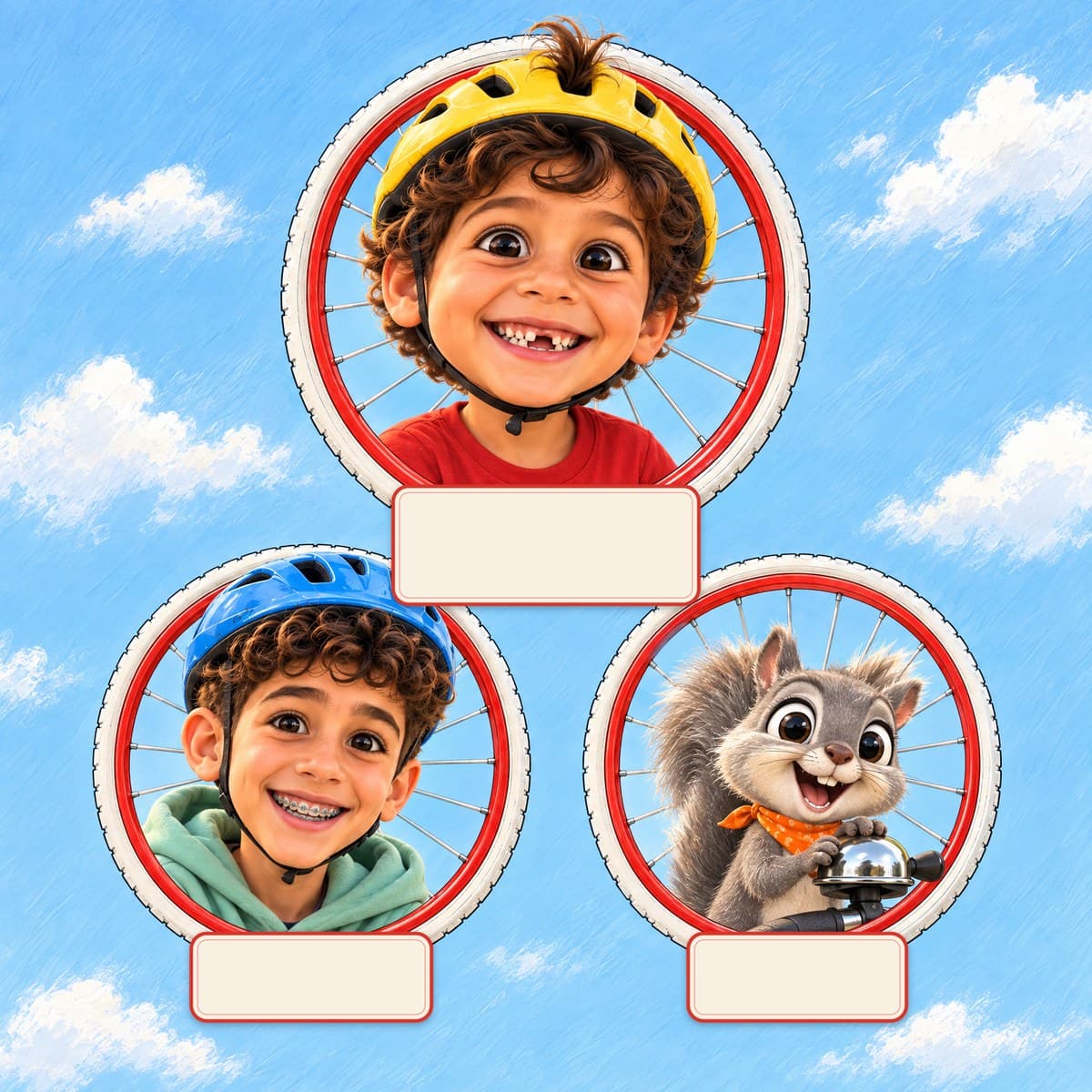 The cast of Your Child and Big Brother's Bike Day: Max, Theo, Scoot