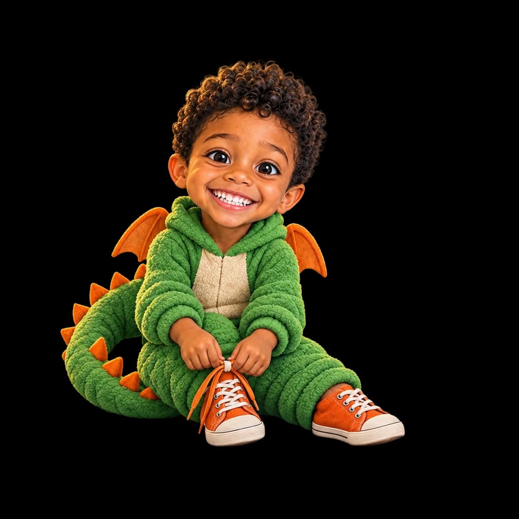 Liam, painted from a photo, as the hero of Liam and the Monsters Who Were Scared of Halloween
