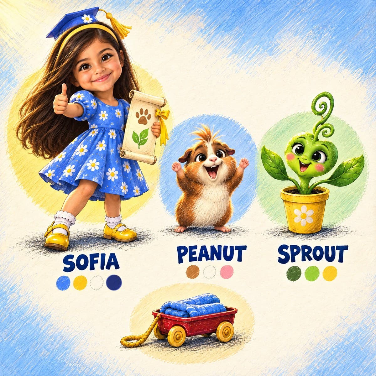 The cast of Your Child Steps Up!: Sofia, Peanut, Sprout